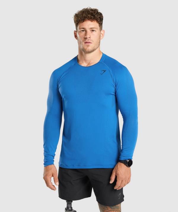 Panske Mikiny Gymshark Apex Long Sleeve Modre | QZ0469721